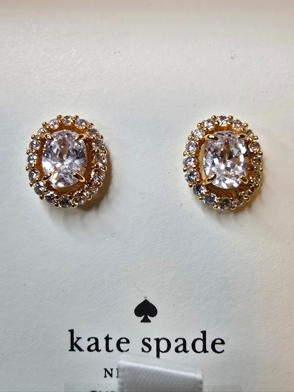 NWT Kate Spade Victoria Stud Earrings Clear Cubic Zirconia Gold Tone Halo Studs